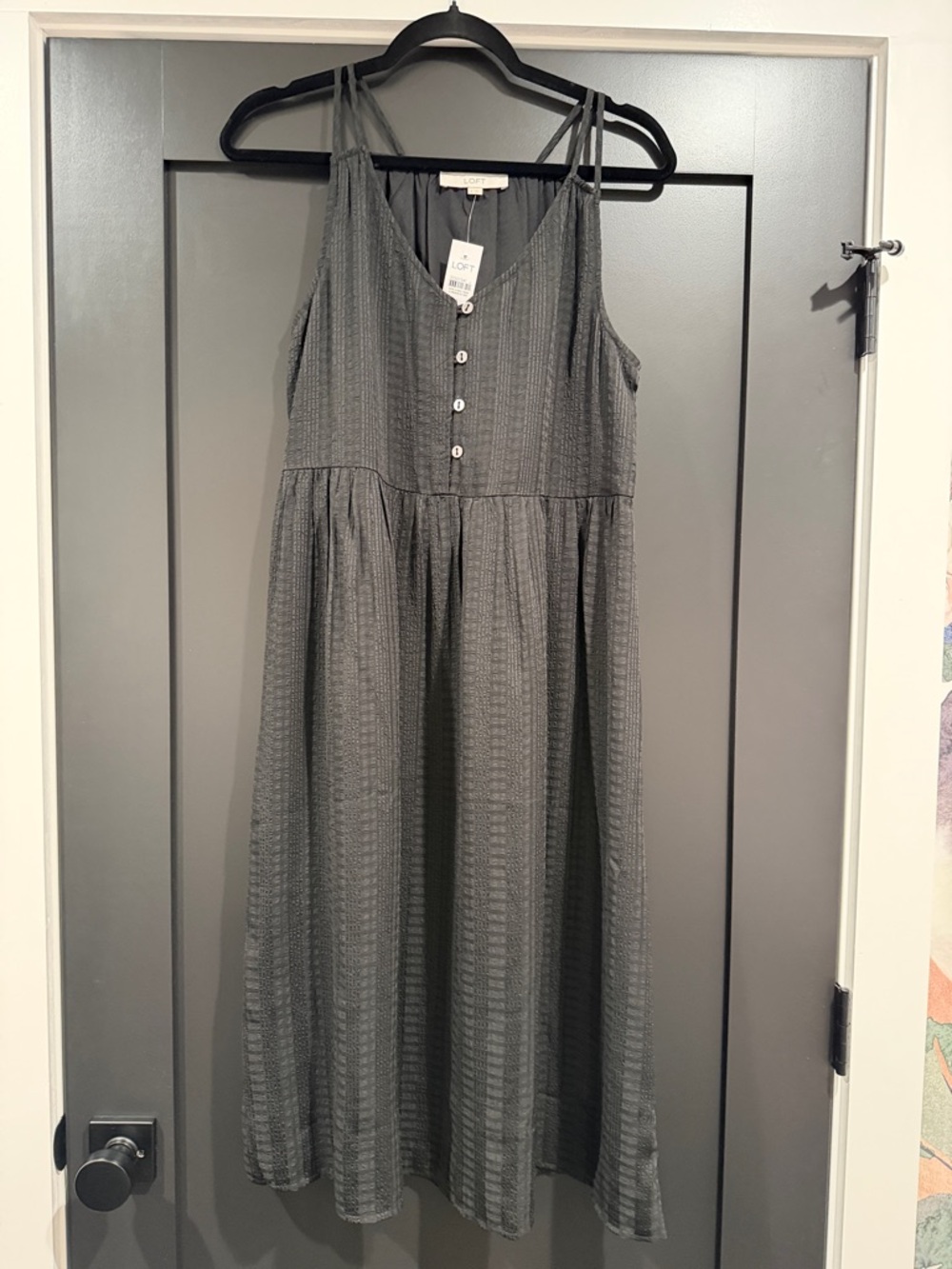 LOFT Charcoal Textured Button-Front Midi Dress